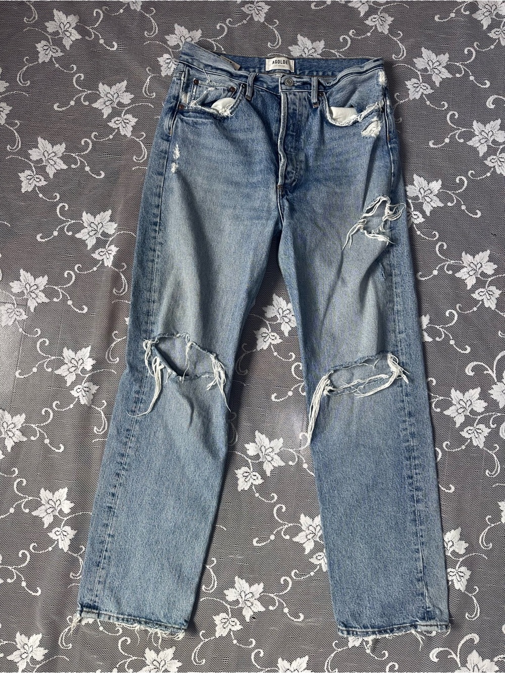 Agolde 90s Distresses Straight Leg Jean in Blue Sz 26
